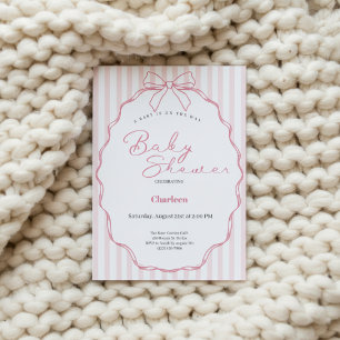 Pink Baby Shower Invite with Bow and Stripes