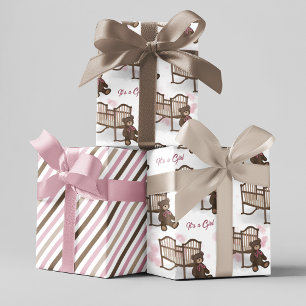Pink Baby Shower It's A Girl Teddy Bear Wrapping Paper Sheet