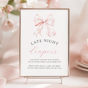 Pink Baby Shower Late Night Diapers Table Sign