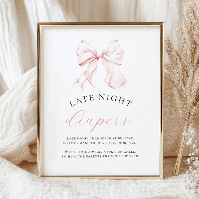 Pink Baby Shower Late Night Diapers Table Sign (Creator Uploaded)
