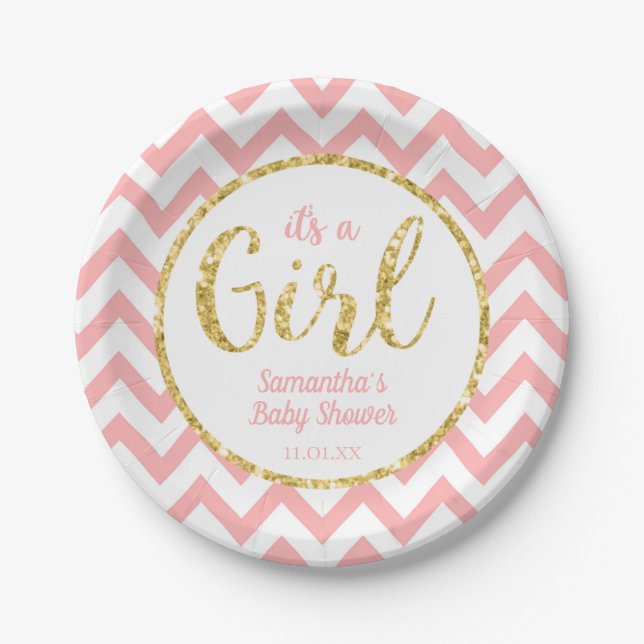 Pink Baby Shower Paper Plates (Front)