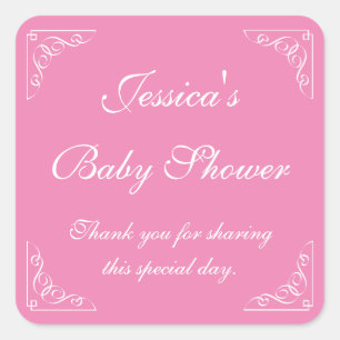 Pink baby shower party favour stickers Square