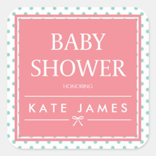 Pink Baby Shower Polka Dots and Ribbon Square Sticker