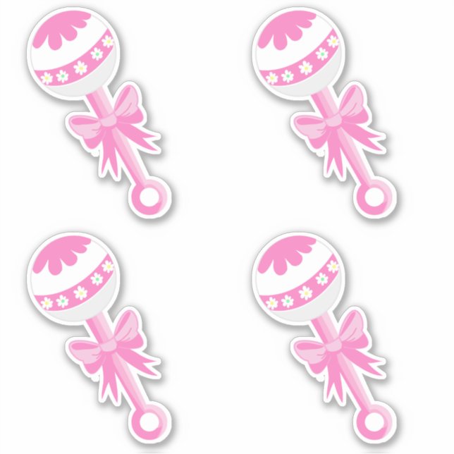 Pink Baby Shower Rattles with Bow (Front)