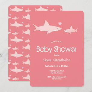 Pink Baby Shower Shark Animal Invitation