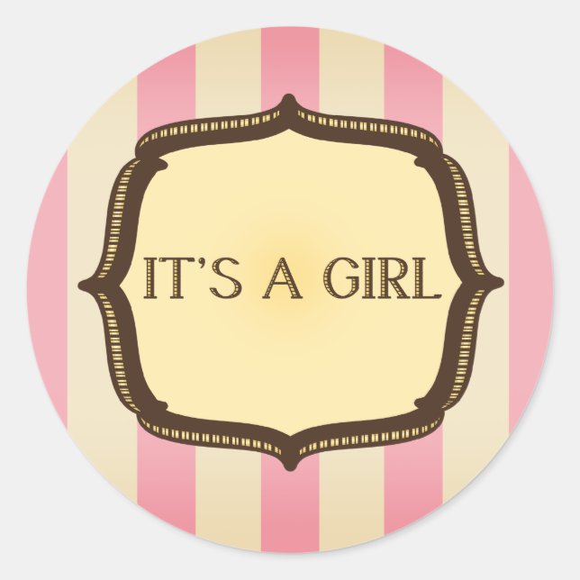 Pink Baby Shower Sticker - Vintage Stripes (Front)
