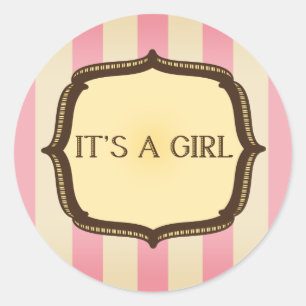 Pink Baby Shower Sticker - Vintage Stripes