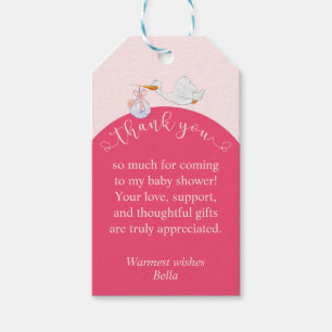 Pink Baby Shower Stork Favour Tag