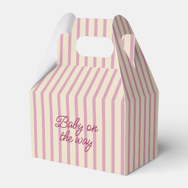 Pink Baby Shower Stripped  Favour Box (Front Side)