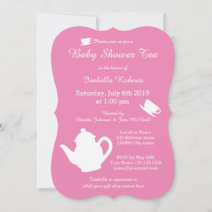 Pink baby shower tea party invitations with teapot