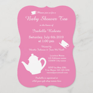 Pink baby shower tea party invitations with teapot