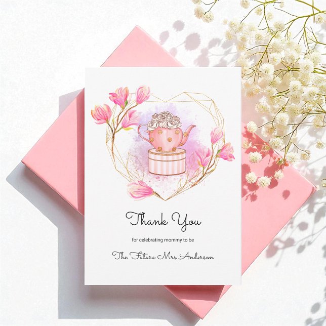Pink Baby Shower Tea Party Thank You Floral Card (Creator Uploaded)