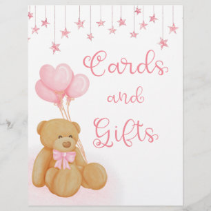 Pink Baby Shower Teddy Bear Cards and Gifts Sign