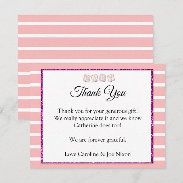 Pink Baby Shower Thank You Card (Front/Back)