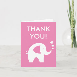 Pink baby shower thank you card with elephant