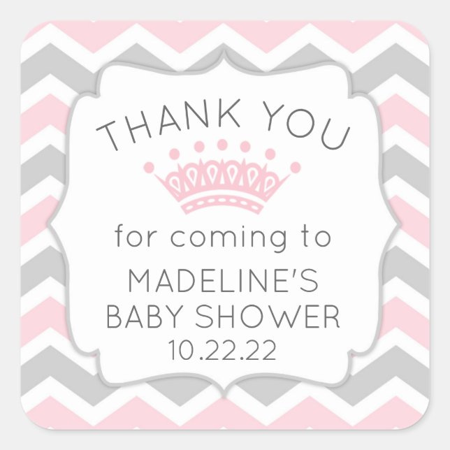 Pink baby shower thank you favour sticker (Front)
