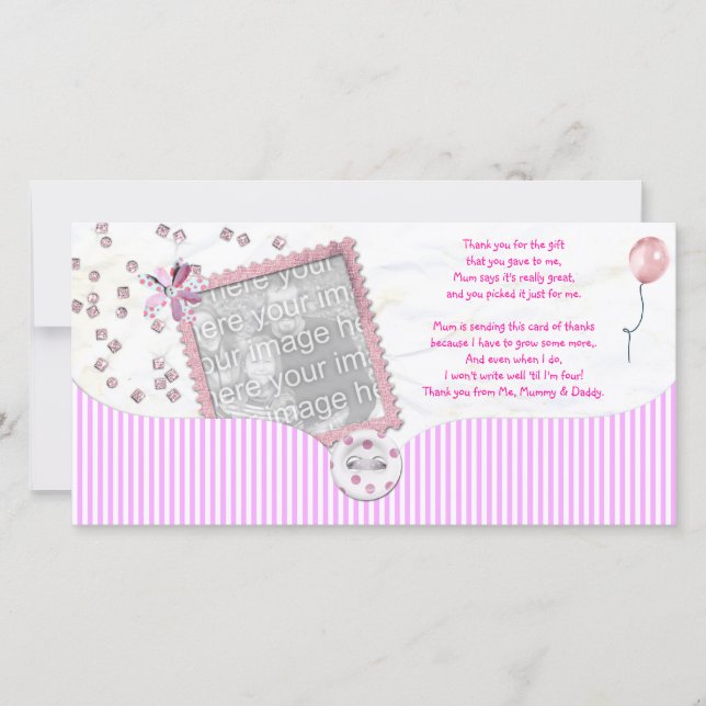 Pink Baby shower Thank You Photo Card from baby (Front)