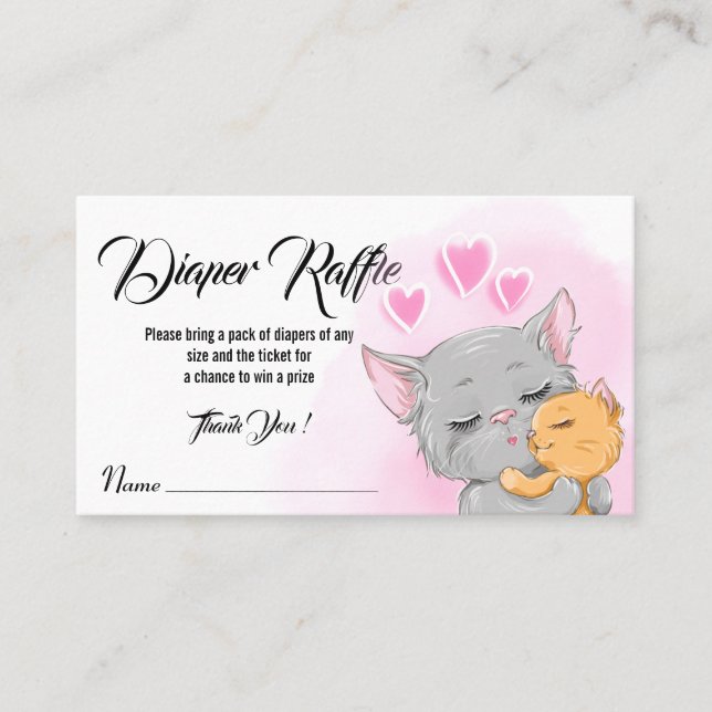 Pink Baby Shower tickets, Cat Diaper Raffle game Place Card (Front)