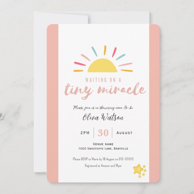 Pink Baby Shower Tiny Miracle Invitation (Front)