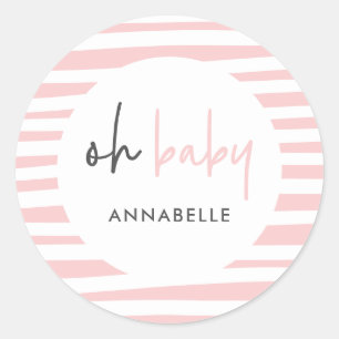 pink baby shower typography modern party favour classic round sticker