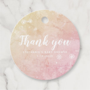 Pink Baby Shower Winter Snowflake Girl Thank you Favour Tags