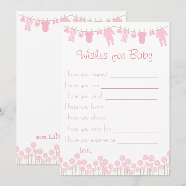 Pink Baby Shower Wishes For Baby Game Invitation (Front/Back)