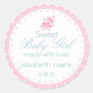 Pink Baby Shower with Scalloped Edge Classic Round Sticker