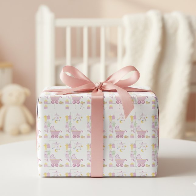 Pink Baby Shower Wrapping Paper Sheet (Baby Shower Wrapping Paper )