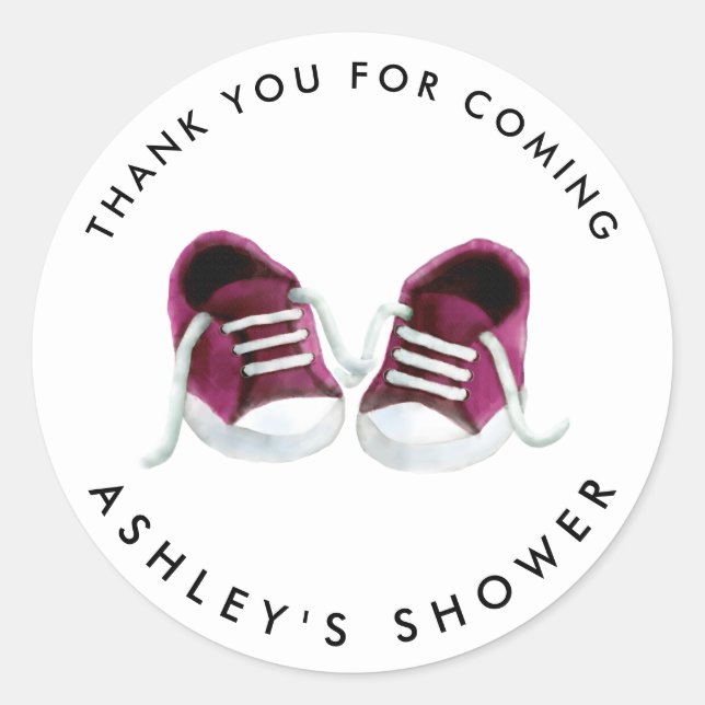Pink Baby Sneakers Baby Shower Sticker, Gift Tag (Front)
