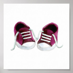 Pink Baby Sneakers Painting Art Print, Girl's Room Poster