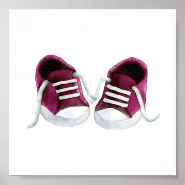 Pink Baby Sneakers Painting Art Print, Girl's Room Poster (Front)