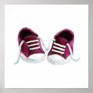 Pink Baby Sneakers Painting Art Print, Girl's Room Poster