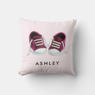 Pink Baby Sneakers Pillow, with Name, for Nursery Cushion