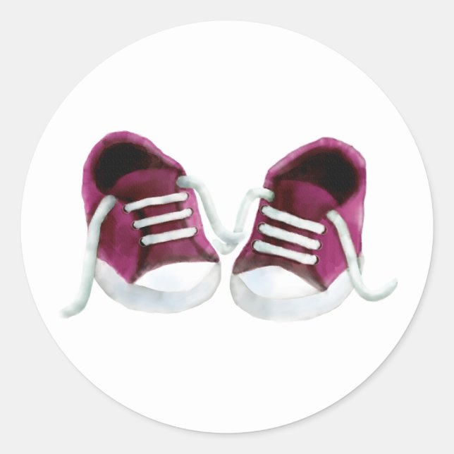 Pink Baby Sneakers Sticker, Girl Baby Shower Tag (Front)