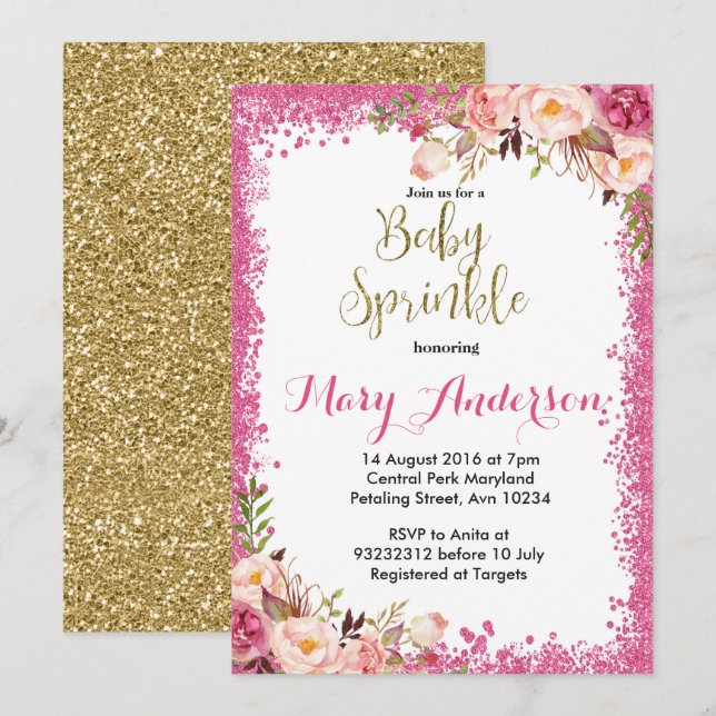 Pink Baby Sprinkle Invitations Girl (Front/Back)