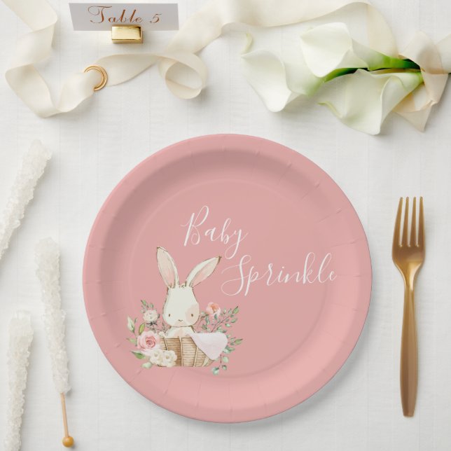 Pink Baby Sprinkle Script Baby Shower Paper Plate (Wedding)