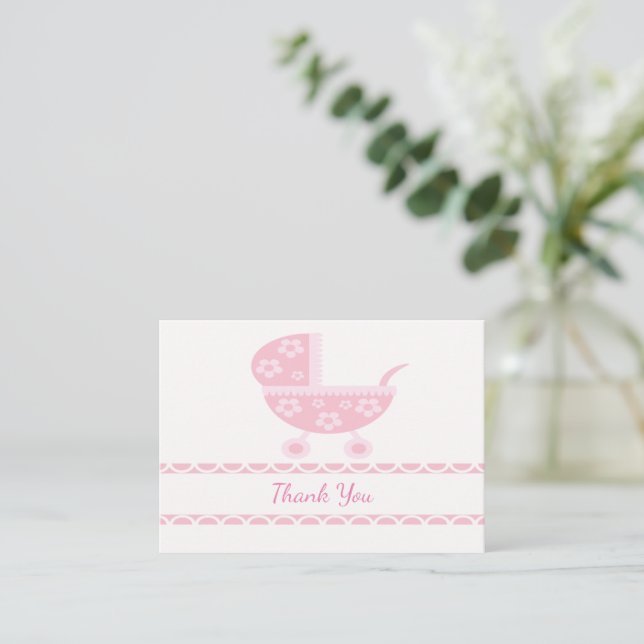 Pink Baby Stroller Thank You Card (Standing Front)