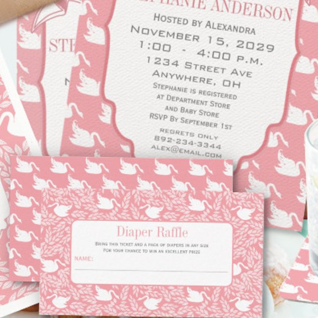 Pink Baby Vintage Swans Diaper Raffle Enclosure Card (Creator Uploaded)