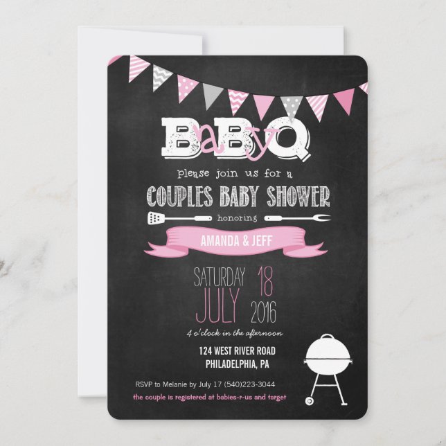 Pink BabyQ BBQ Baby Shower Invitation (Front)