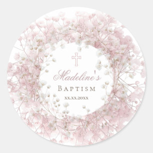 pink baby's breath Baptism Classic Round Sticker