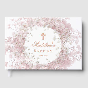 pink baby's breath flowers Baptism Guest Book