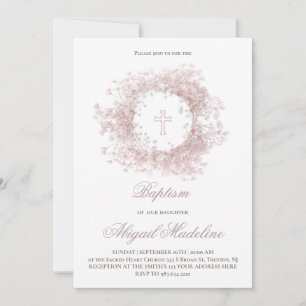 Pink Baby's Breath flowers Baptism Invitation