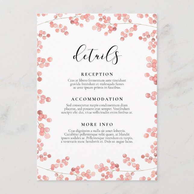 Pink Baby's Breath wedding guest information Enclosure Card (Front)