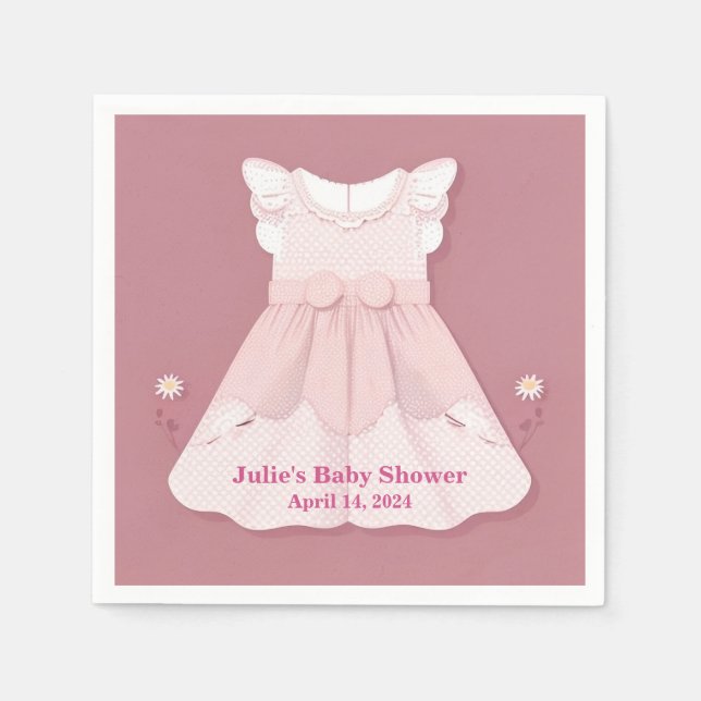 Pink Baby's Dress Baby Shower Napkin (Front)
