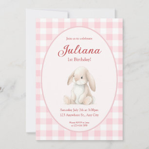 Pink Babys First Birthday Bunny Invitation