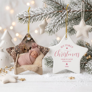 Pink Baby's First Christmas Custom Name Keepsake Ceramic Tree Decoration