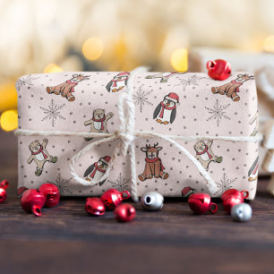 Pink Babys First Christmas Winter Animals Wrapping Paper