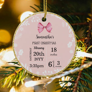Pink Baby's First Christmas with photo Ceramic Tree Decoration