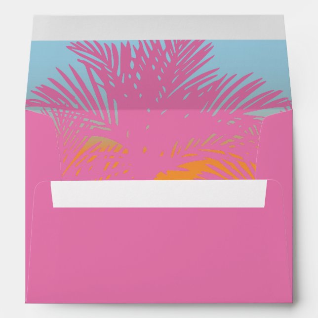 Pink Bach Party Palm Trees Return Address Envelope (Back (Bottom))