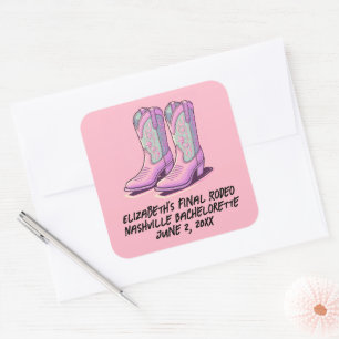 Pink Bachelorette Cowgirl Coquette Boots  Square Sticker